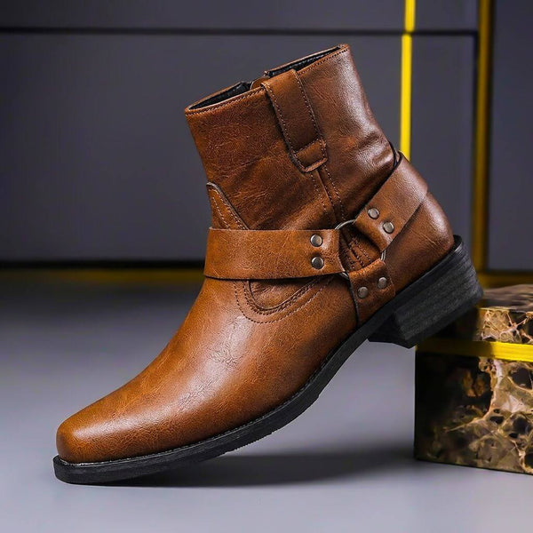 Men's Faux Leather Harness Ankle Boots