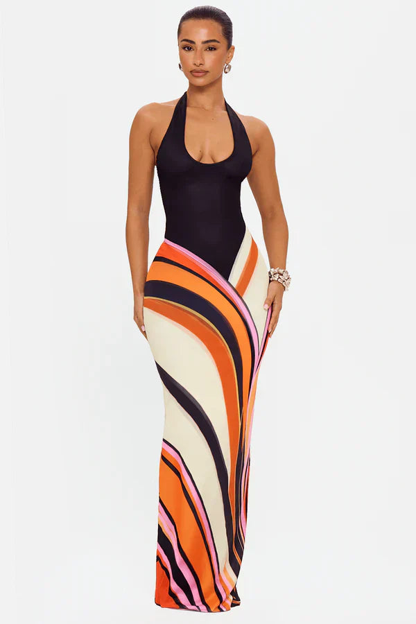 Women's Black Satin Sleeveless Maxi Cocktail Dress, Evening