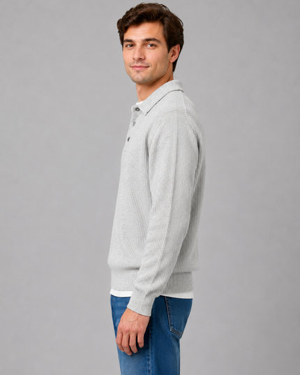 Men's Button Placket Polo Collar Jumper