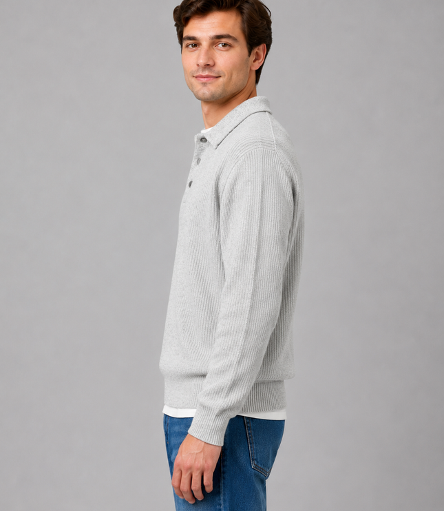 Men's Button Placket Polo Collar Jumper