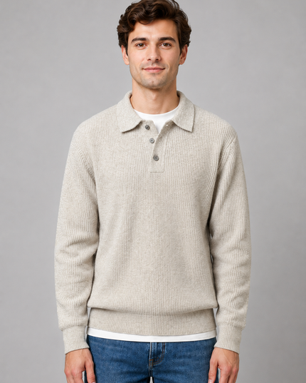 Men's Button Placket Polo Collar Jumper