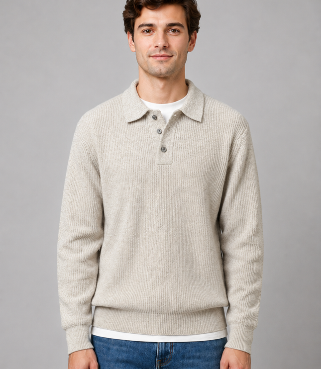 Men's Button Placket Polo Collar Jumper
