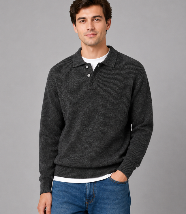 Men's Button Placket Polo Collar Jumper