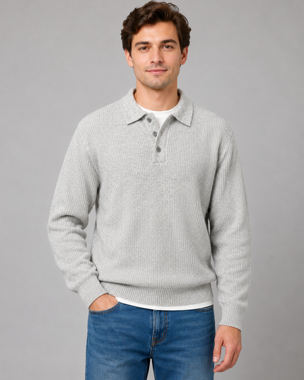 Men's Button Placket Polo Collar Jumper