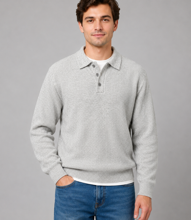 Men's Button Placket Polo Collar Jumper