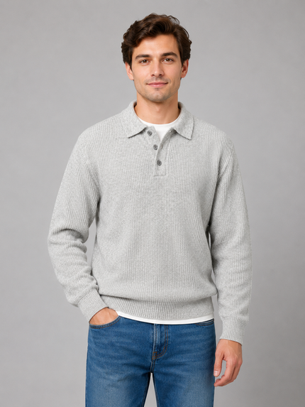 Men's Button Placket Polo Collar Jumper