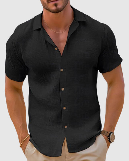 Men's Button Up Shirt with a Camp Collar and Short Sleeves