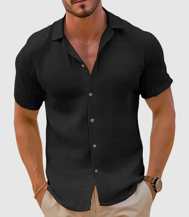Men's Button Up Shirt with a Camp Collar and Short Sleeves