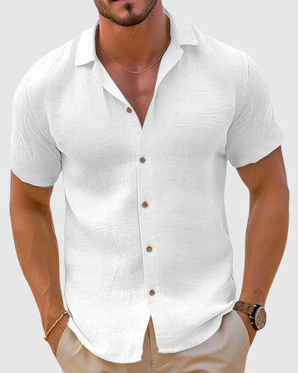 Men's Button Up Shirt with a Camp Collar and Short Sleeves