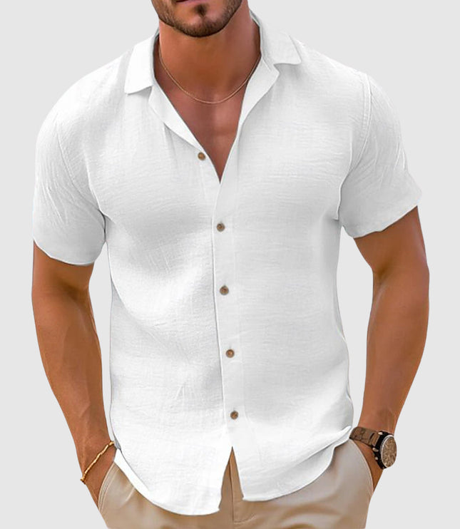 Men's Button Up Shirt with a Camp Collar and Short Sleeves