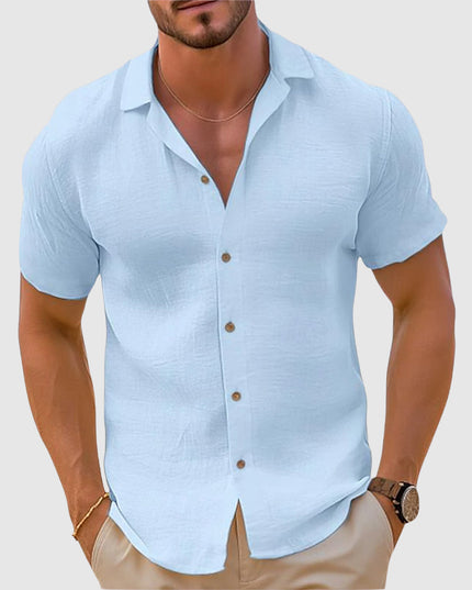 Men's Button Up Shirt with a Camp Collar and Short Sleeves