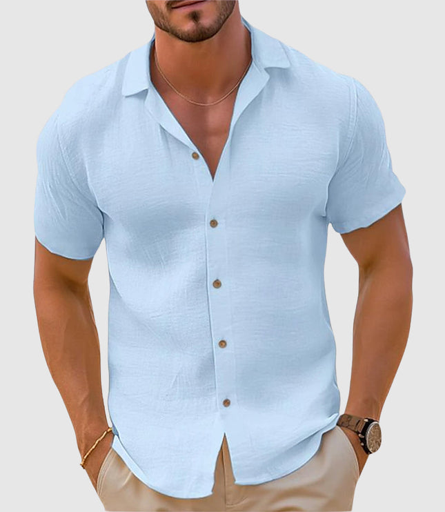 Men's Button Up Shirt with a Camp Collar and Short Sleeves