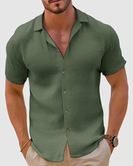 Men's Button Up Shirt with a Camp Collar and Short Sleeves