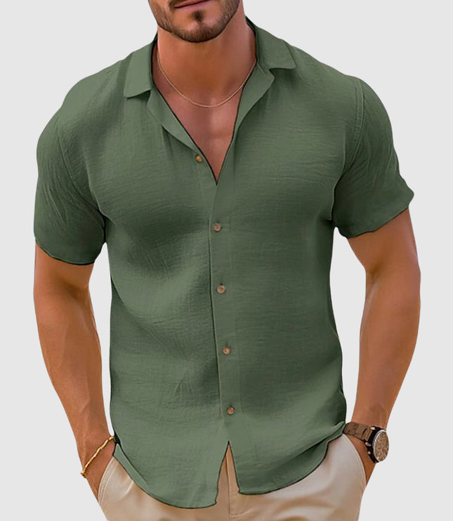 Men's Button Up Shirt with a Camp Collar and Short Sleeves
