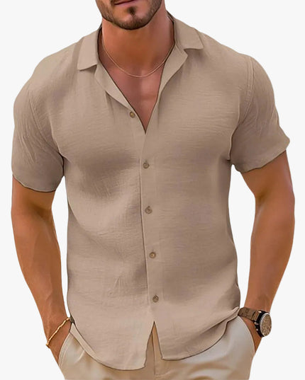 Men's Button Up Shirt with a Camp Collar and Short Sleeves