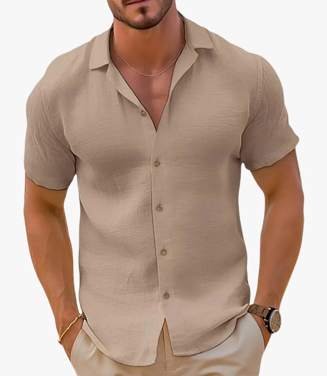 Men's Button Up Shirt with a Camp Collar and Short Sleeves