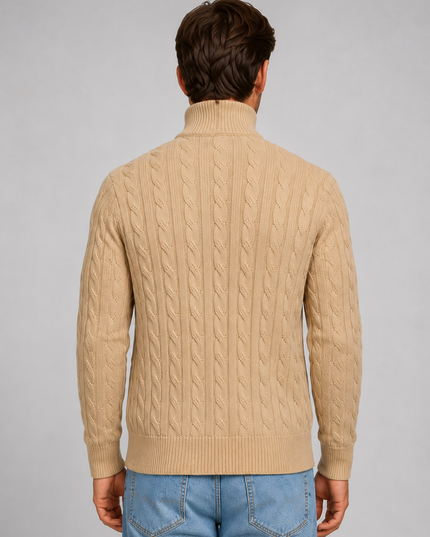 Men's Cable Knit Quarter-Zip Funnel Neck Jumper
