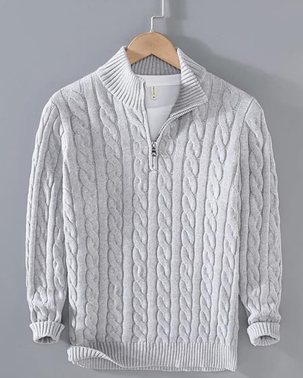 Men's Cable Knit Quarter-Zip Mock Neck Sweater