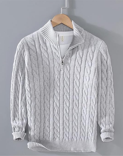Men's Cable Knit Quarter-Zip Mock Neck Sweater