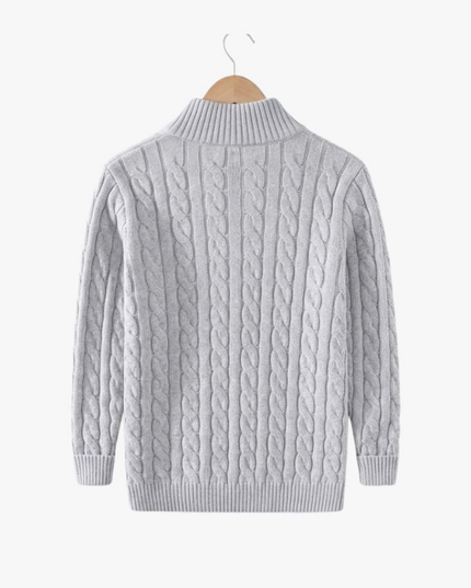 Men's Cable Knit Quarter-Zip Mock Neck Sweater