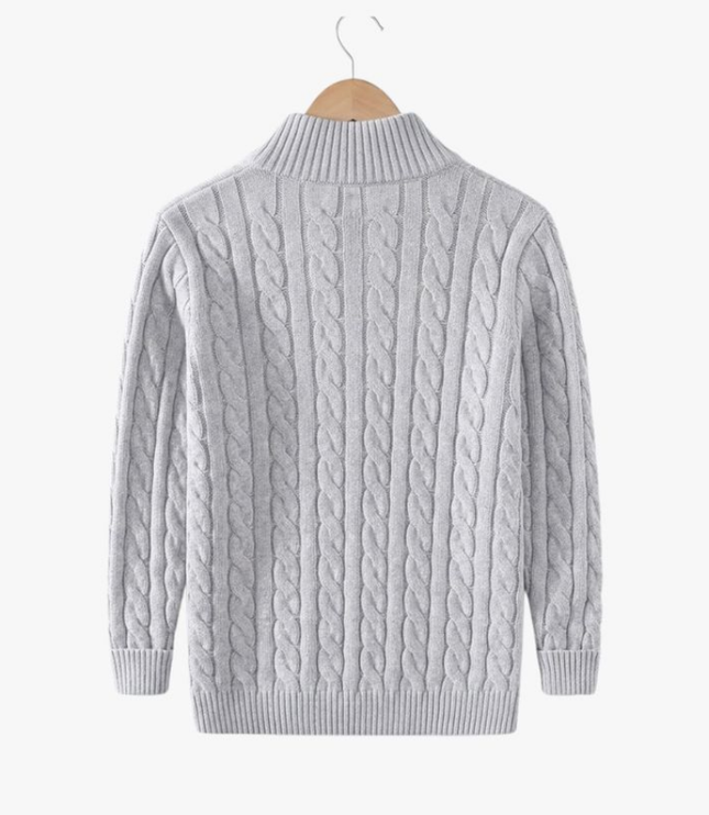 Men's Cable Knit Quarter-Zip Mock Neck Sweater