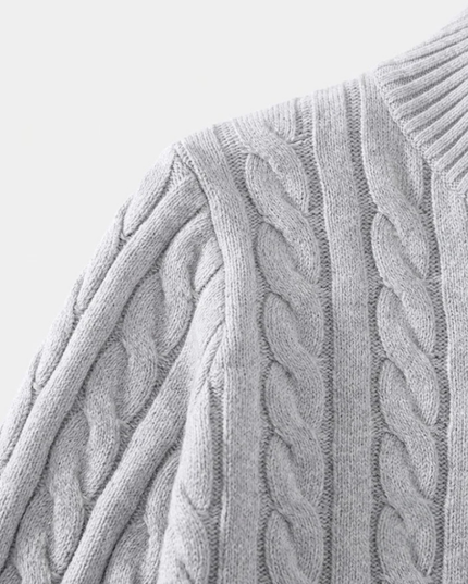 Men's Cable Knit Quarter-Zip Mock Neck Sweater