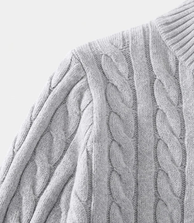 Men's Cable Knit Quarter-Zip Mock Neck Sweater