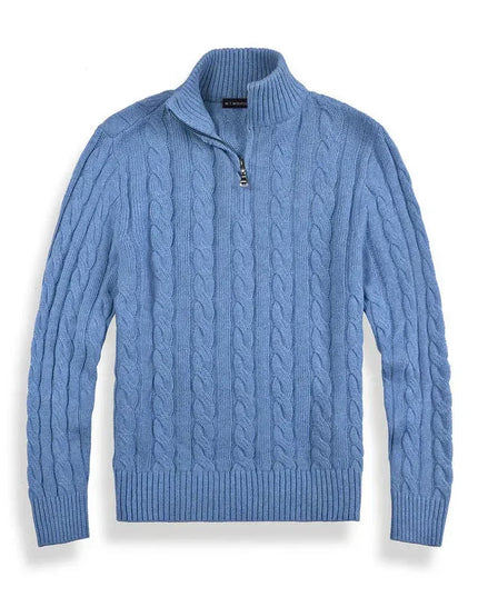 Men's Cable Knit Quarter-Zip Mock Neck Sweater