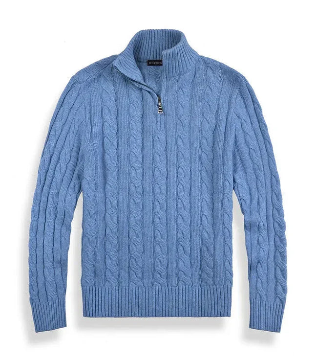 Men's Cable Knit Quarter-Zip Mock Neck Sweater