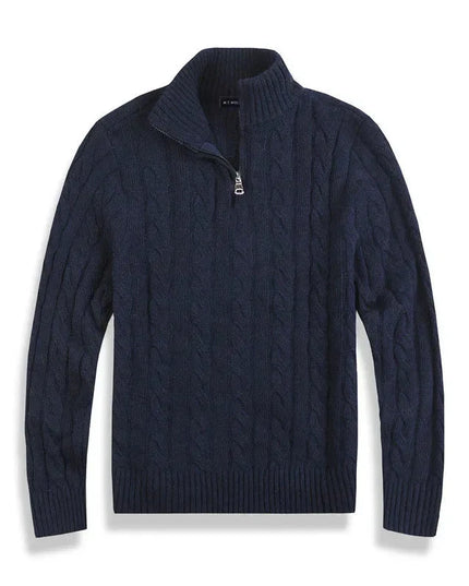 Men's Cable Knit Quarter-Zip Mock Neck Sweater