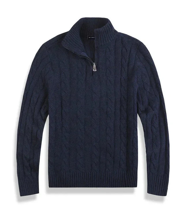 Men's Cable Knit Quarter-Zip Mock Neck Sweater