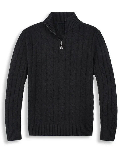 Men's Cable Knit Quarter-Zip Mock Neck Sweater