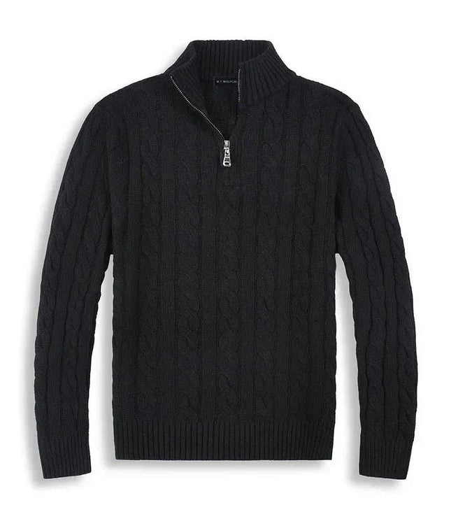 Men's Cable Knit Quarter-Zip Mock Neck Sweater
