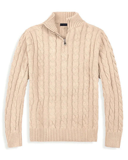 Men's Cable Knit Quarter-Zip Mock Neck Sweater