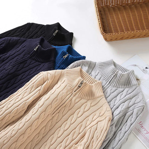 Men's Cable Knit Quarter-Zip Mock Neck Sweater