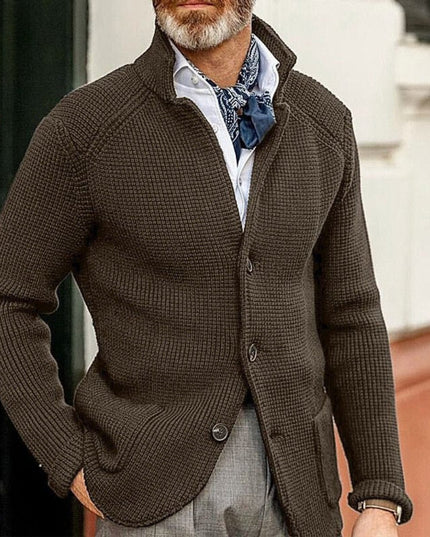 Men's Cardigan Sweater with Buttons and a Waffle Knit