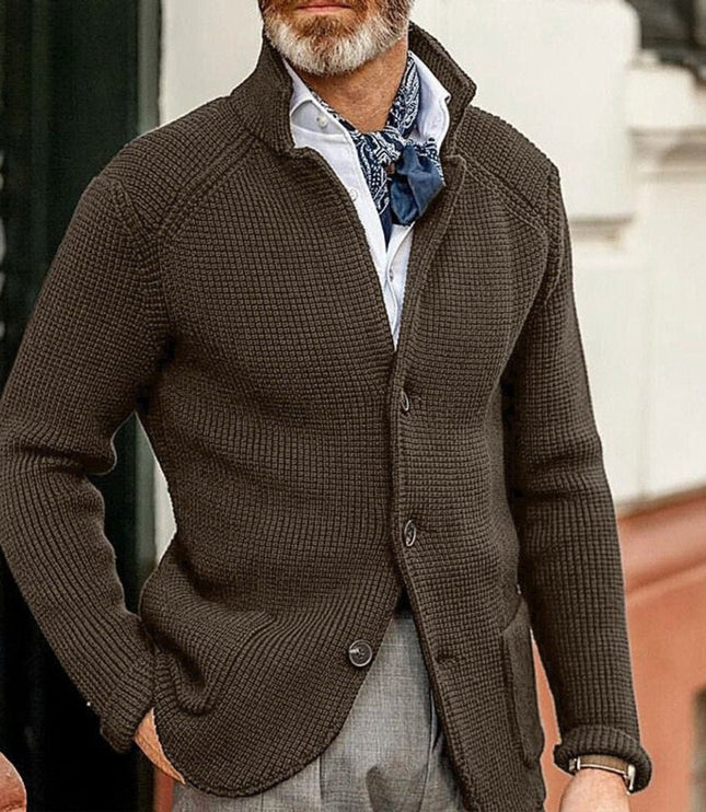 Men's Cardigan Sweater with Buttons and a Waffle Knit