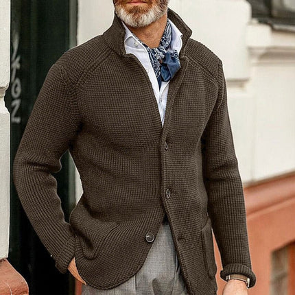 Men's Cardigan Sweater with Buttons and a Waffle Knit