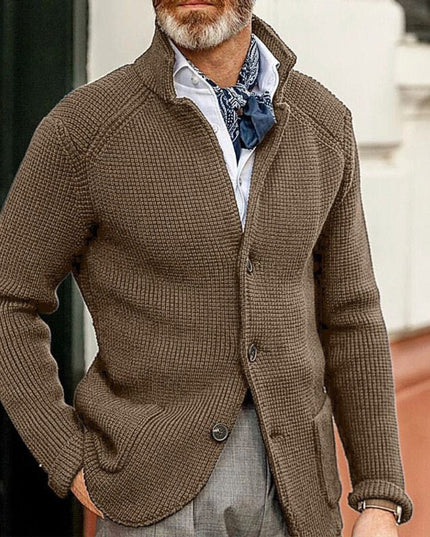 Men's Cardigan Sweater with Buttons and a Waffle Knit