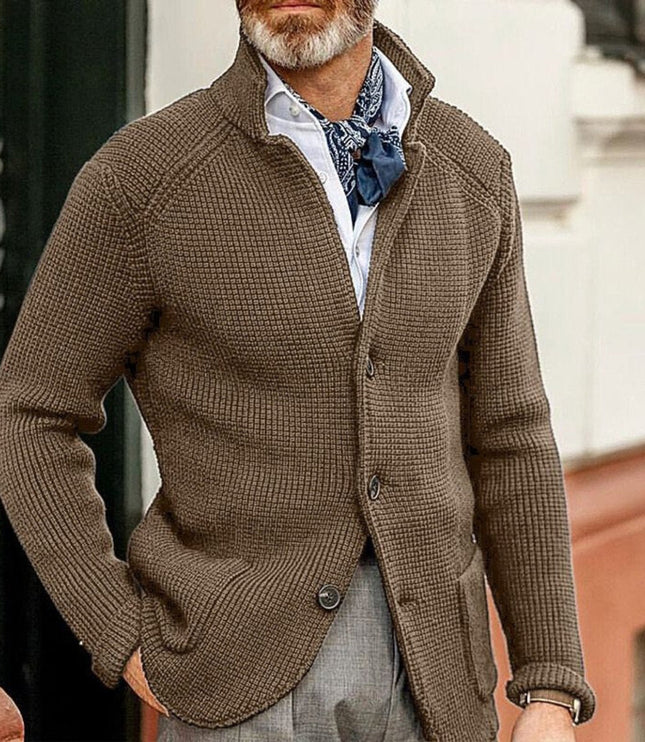 Men's Cardigan Sweater with Buttons and a Waffle Knit