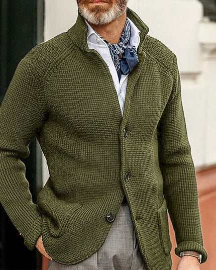Men's Cardigan Sweater with Buttons and a Waffle Knit