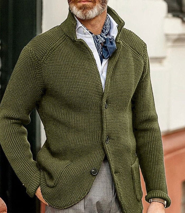 Men's Cardigan Sweater with Buttons and a Waffle Knit