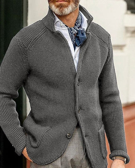 Men's Cardigan Sweater with Buttons and a Waffle Knit