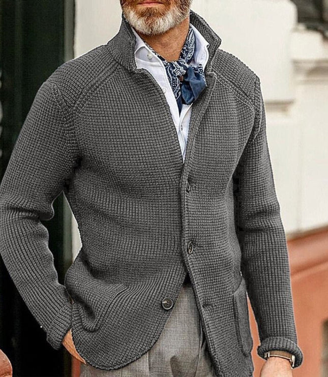 Men's Cardigan Sweater with Buttons and a Waffle Knit