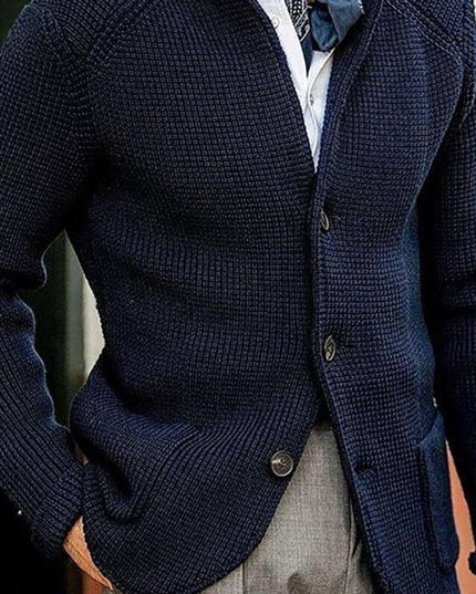 Men's Cardigan Sweater with Buttons and a Waffle Knit