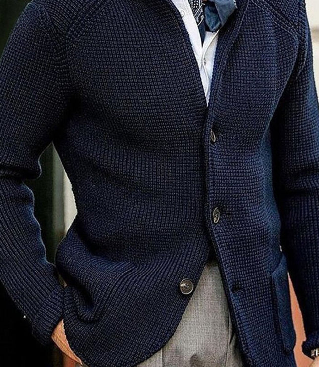 Men's Cardigan Sweater with Buttons and a Waffle Knit