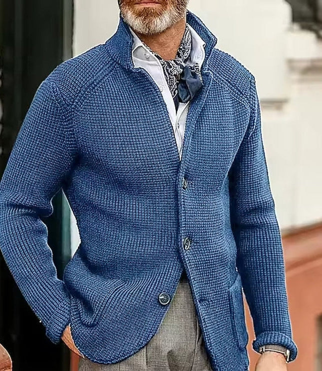 Men's Cardigan Sweater with Buttons and a Waffle Knit