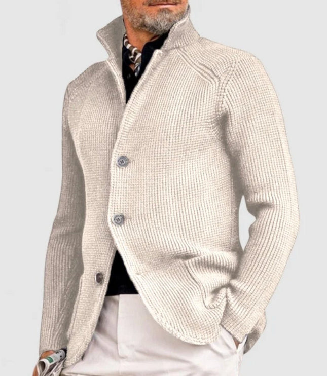 Men's Cardigan Sweater with Buttons and a Waffle Knit