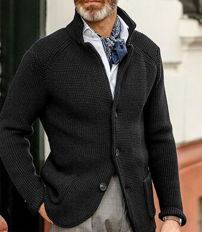 Men's Cardigan Sweater with Buttons and a Waffle Knit