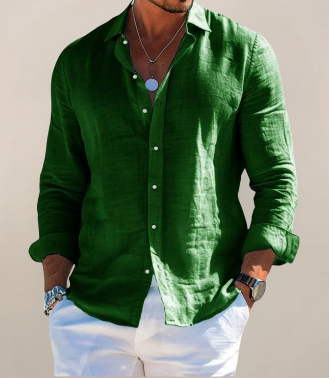 Men's Casual Shirt with a Point Collar and Long Sleeves